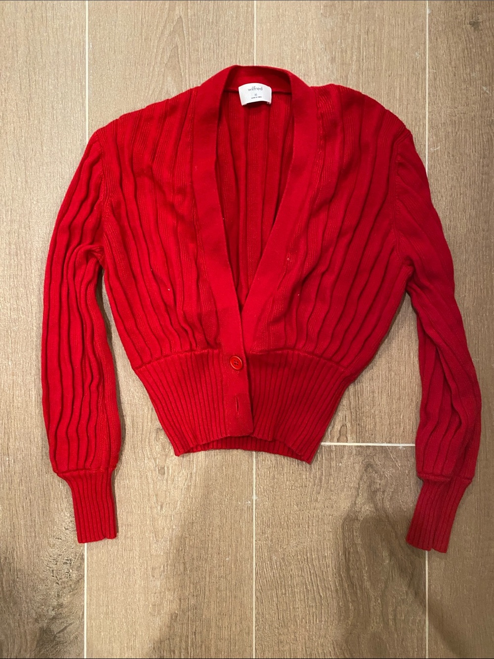 Wilfred Red Ribbed V-Neck Cropped Cardigan